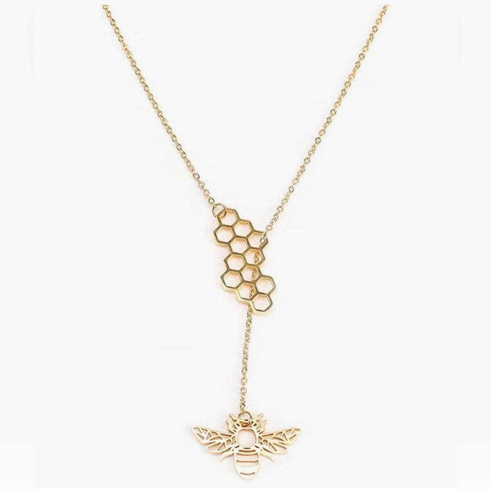 Chic Gold Honeycomb and Bee Necklace